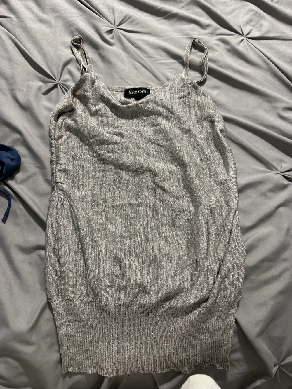 bebe Silver Metallic Ribbed Camisole Tank